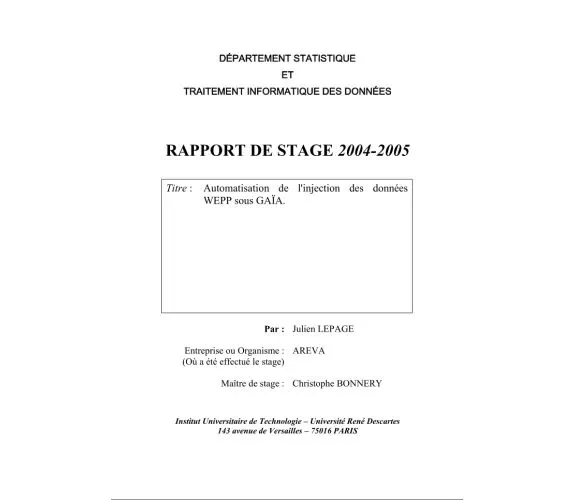 Vignette : Traitement de données : Automatisation de l'injection des données WEPP sous GAÏA<br/>
Automatisation de l'import de données non-traitées d'une source tierce dans une base exploitable propriétaire
