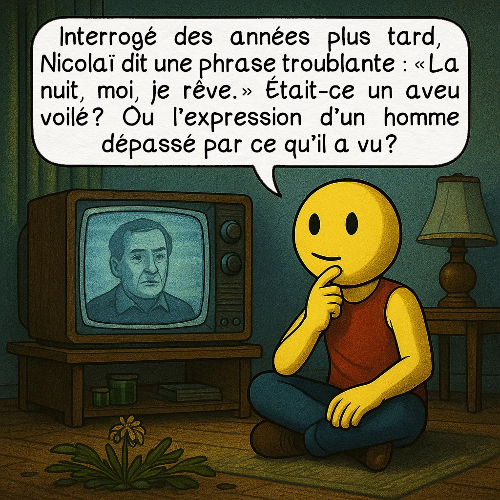 L’affaire de Trans-en-Provence, case 8 : Interrogé des années plus tard, Nicolaï dit une phrase troublante : « La nuit, moi, je rêve. » Était-ce un aveu voilé ? Ou l’expression d’un homme dépassé par ce qu’il a vu ?