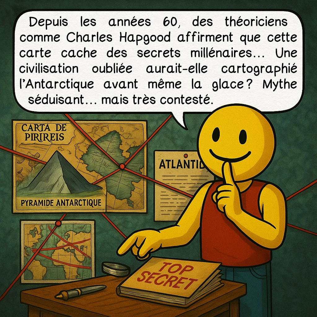 La carte d’Oronce Fine, case 9 : Depuis les années 60, des théoriciens comme Charles Hapgood affirment que cette carte cache des secrets millénaires… Une civilisation oubliée aurait-elle cartographié l’Antarctique avant même la glace ? Mythe séduisant… mais très contesté.