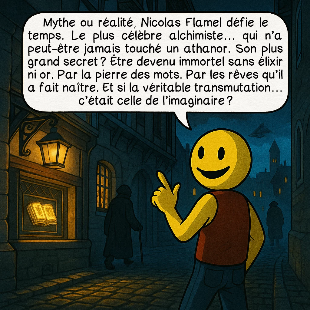 Nicolas Flamel, case 10 : Mythe ou réalité, Nicolas Flamel défie le temps. Le plus célèbre alchimiste… qui n’a peut-être jamais touché un athanor. Son plus grand secret ? Être devenu immortel sans élixir ni or. Par la pierre des mots. Par les rêves qu’il a fait naître. Et si la véritable transmutation… c’était celle de l’imaginaire ?