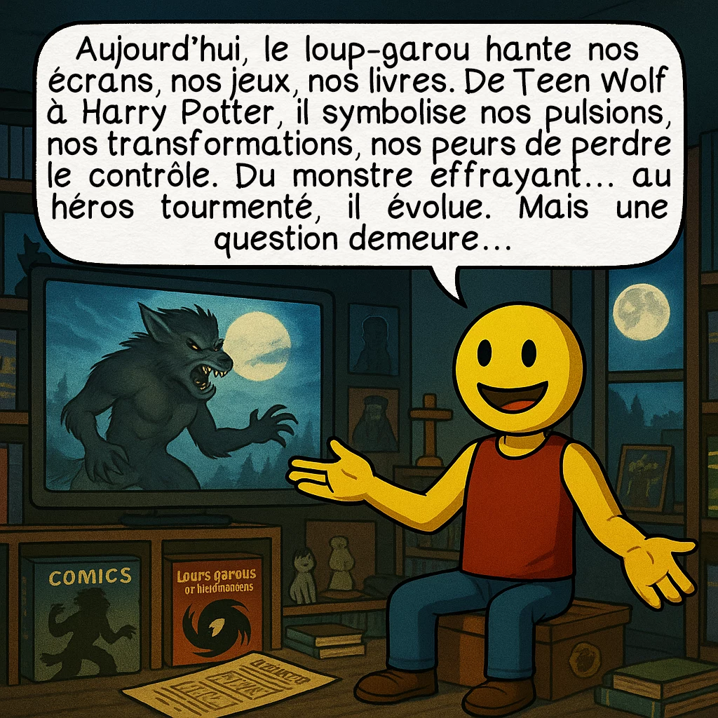 Le loup-garou, case 9 : Aujourd’hui, le loup-garou hante nos écrans, nos jeux, nos livres. De Teen Wolf à Harry Potter, il symbolise nos pulsions, nos transformations, nos peurs de perdre le contrôle. Du monstre effrayant… au héros tourmenté, il évolue. Mais une question demeure…