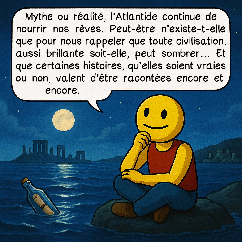 L’Atlantide, case 10 : Mythe ou réalité, l’Atlantide continue de nourrir nos rêves. Peut-être n’existe-t-elle que pour nous rappeler que toute civilisation, aussi brillante soit-elle, peut sombrer… Et que certaines histoires, qu’elles soient vraies ou non, valent d’être racontées encore et encore.