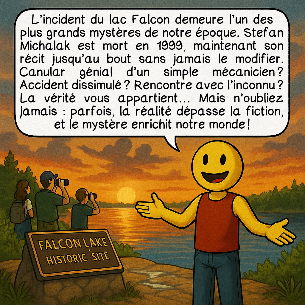 L’incident du lac Falcon, case 10 : L’incident du lac Falcon demeure l’un des plus grands mystères de notre époque. Stefan Michalak est mort en 1999, maintenant son récit jusqu’au bout sans jamais le modifier. Canular génial d’un simple mécanicien ? Accident dissimulé ? Rencontre avec l’inconnu ? La vérité vous appartient… Mais n’oubliez jamais : parfois, la réalité dépasse la fiction, et le mystère enrichit notre monde !