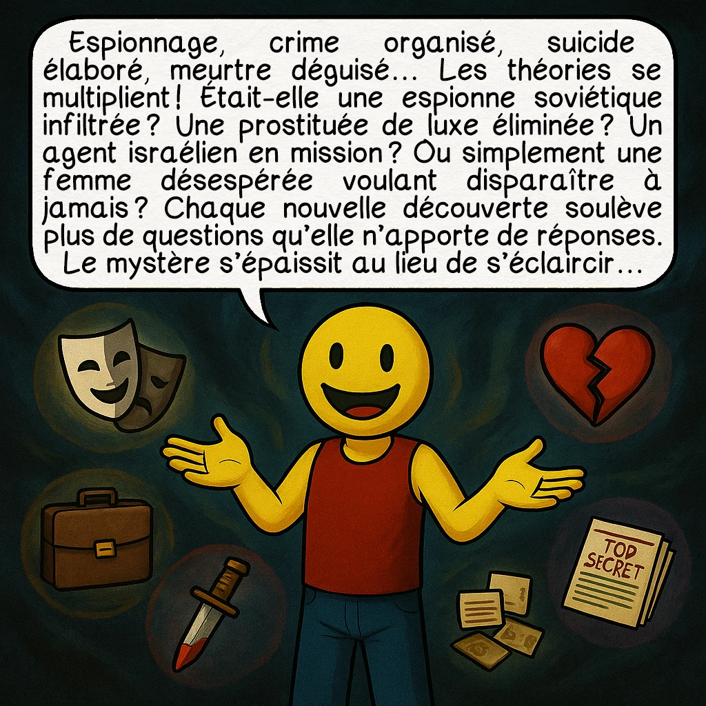 L’inconnue d'Isdal, case 9 : Espionnage, crime organisé, suicide élaboré, meurtre déguisé… Les théories se multiplient ! Était-elle une espionne soviétique infiltrée ? Une prostituée de luxe éliminée ? Un agent israélien en mission ? Ou simplement une femme désespérée voulant disparaître à jamais ? Chaque nouvelle découverte soulève plus de questions qu’elle n’apporte de réponses. Le mystère s’épaissit au lieu de s’éclaircir…
