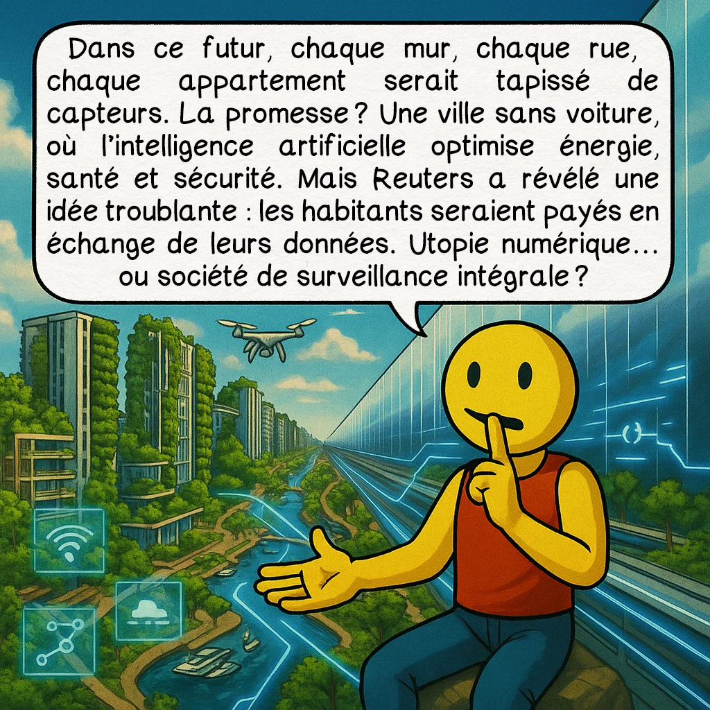 The Line, case 5 : Dans ce futur, chaque mur, chaque rue, chaque appartement serait tapissé de capteurs. La promesse ? Une ville sans voiture, où l’intelligence artificielle optimise énergie, santé et sécurité. Mais Reuters a révélé une idée troublante : les habitants seraient payés en échange de leurs données. Utopie numérique… ou société de surveillance intégrale ?