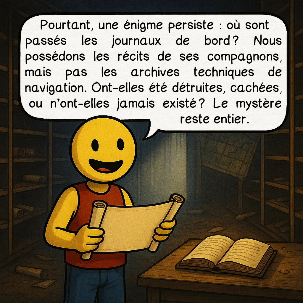 Zheng He, case 8 : Pourtant, une énigme persiste : où sont passés les journaux de bord ? Nous possédons les récits de ses compagnons, mais pas les archives techniques de navigation. Ont-elles été détruites, cachées, ou n’ont-elles jamais existé ? Le mystère reste entier.