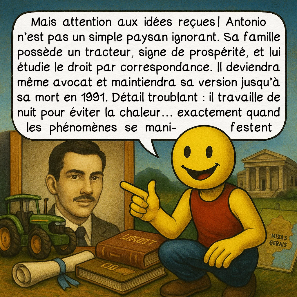 L’affaire Antonio Villas Boas, case 2 : Mais attention aux idées reçues ! Antonio n’est pas un simple paysan ignorant. Sa famille possède un tracteur, signe de prospérité, et lui étudie le droit par correspondance. Il deviendra même avocat et maintiendra sa version jusqu’à sa mort en 1991. Détail troublant : il travaille de nuit pour éviter la chaleur… exactement quand les phénomènes se manifestent.