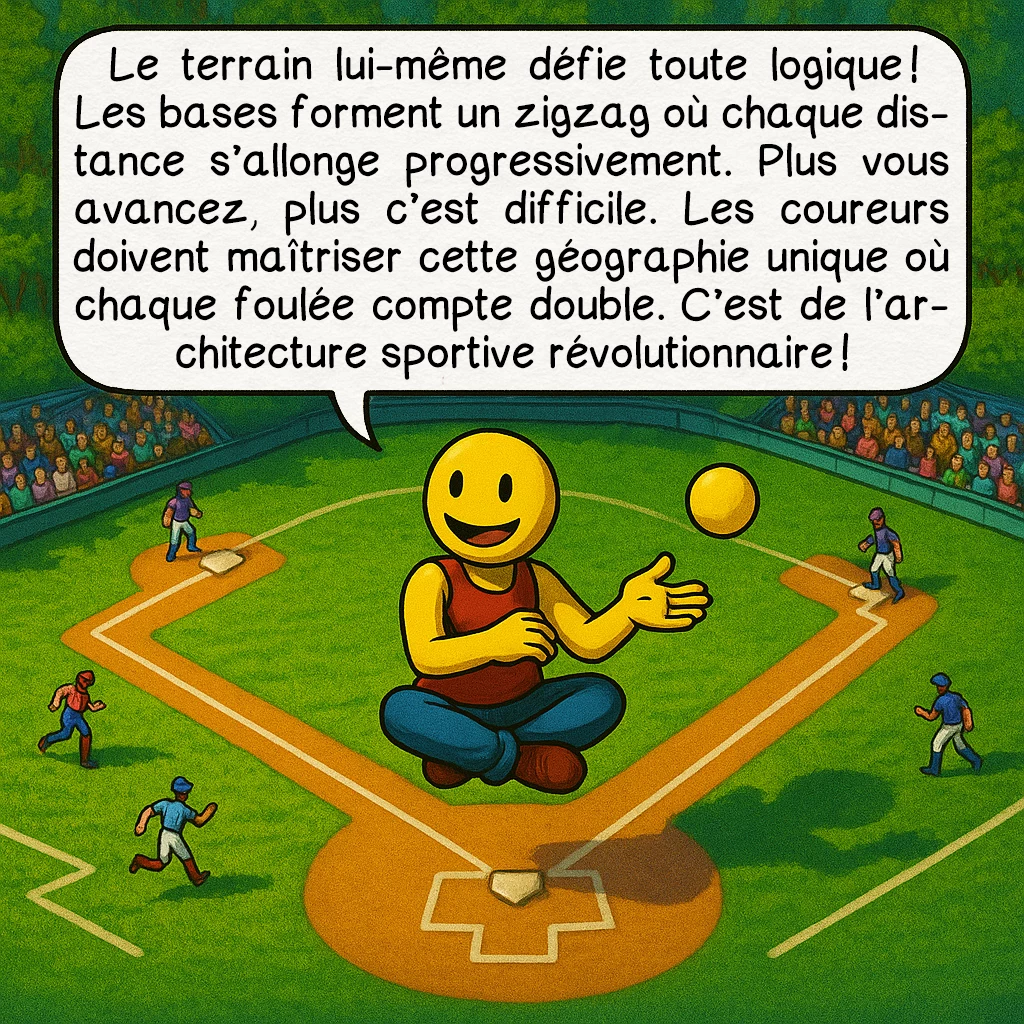 Le pesäpallo, case 3 : Le terrain lui-même défie toute logique ! Les bases forment un zigzag où chaque distance s’allonge progressivement. Plus vous avancez, plus c’est difficile. Les coureurs doivent maîtriser cette géographie unique où chaque foulée compte double. C’est de l’architecture sportive révolutionnaire !