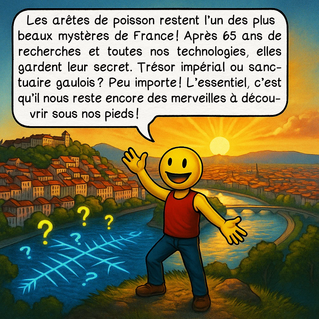 Les arêtes de poisson, case 10 : Les arêtes de poisson restent l’un des plus beaux mystères de France ! Après 65 ans de recherches et toutes nos technologies, elles gardent leur secret. Trésor impérial ou sanctuaire gaulois ? Peu importe ! L’essentiel, c’est qu’il nous reste encore des merveilles à découvrir sous nos pieds !