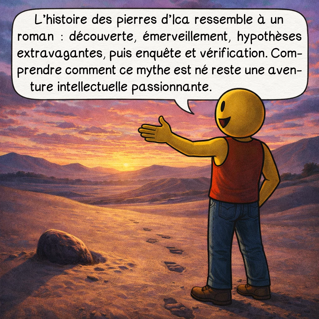 Les pierres d'Ica, case 10 : L’histoire des pierres d’Ica ressemble à un roman : découverte, émerveillement, hypothèses extravagantes, puis enquête et vérification. Comprendre comment ce mythe est né reste une aventure intellectuelle passionnante.