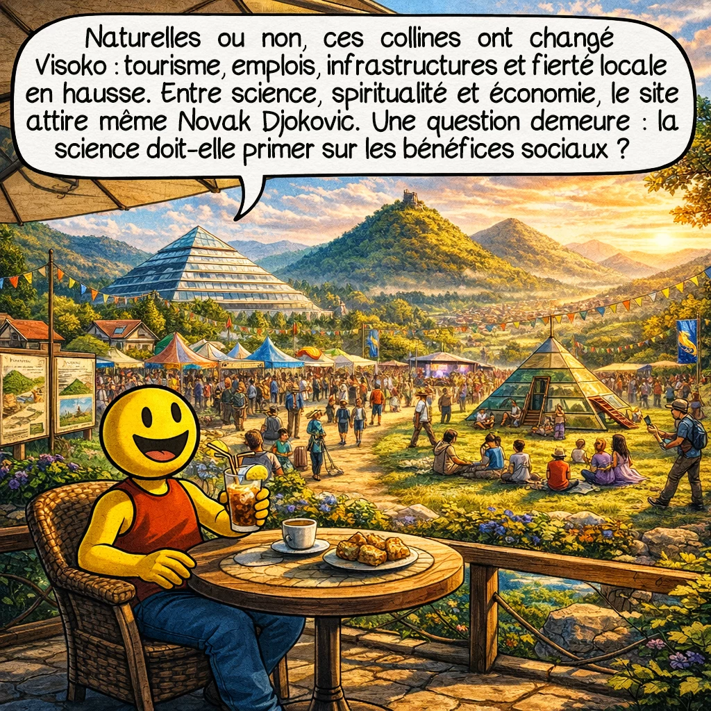 Les pyramides de Bosnie, case 9 : Qu’elles soient artificielles ou naturelles, ces collines ont transformé Visoko : 100 000 visiteurs annuels, emplois créés, infrastructure modernisée, fierté locale ravivée. Le site est devenu un laboratoire social fascinant mêlant science, spiritualité et économie. Des célébrités comme Novak Djokovic l’ont visité. Cette success-story interroge : la vérité scientifique doit-elle primer sur les bénéfices sociaux ?