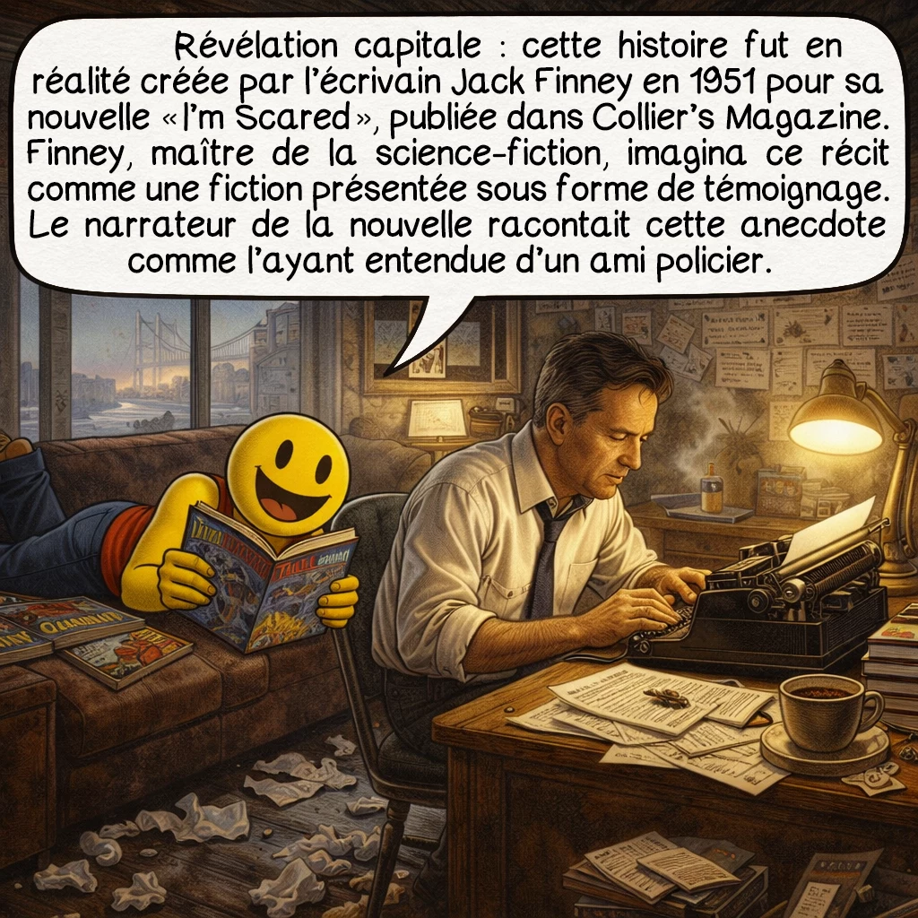 Rudolph Fentz, case 5 : Révélation capitale : cette histoire fut en réalité créée par l’écrivain Jack Finney en 1951 pour sa nouvelle « I’m Scared », publiée dans Collier’s Magazine. Finney, maître de la science-fiction, imagina ce récit comme une fiction présentée sous forme de témoignage. Le narrateur de la nouvelle racontait cette anecdote comme l’ayant entendue d’un ami policier.