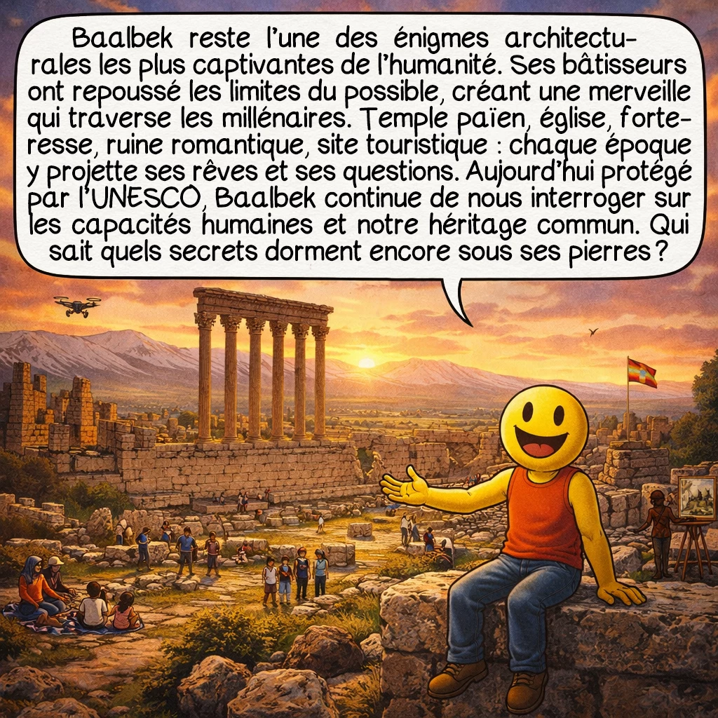 Baalbek, case 10 : Baalbek reste l’une des énigmes architecturales les plus captivantes de l’humanité. Ses bâtisseurs ont repoussé les limites du possible, créant une merveille qui traverse les millénaires. Temple païen, église, forteresse, ruine romantique, site touristique : chaque époque y projette ses rêves et ses questions. Aujourd’hui protégé par l’UNESCO, Baalbek continue de nous interroger sur les capacités humaines et notre héritage commun. Qui sait quels secrets dorment encore sous ses pierres ?