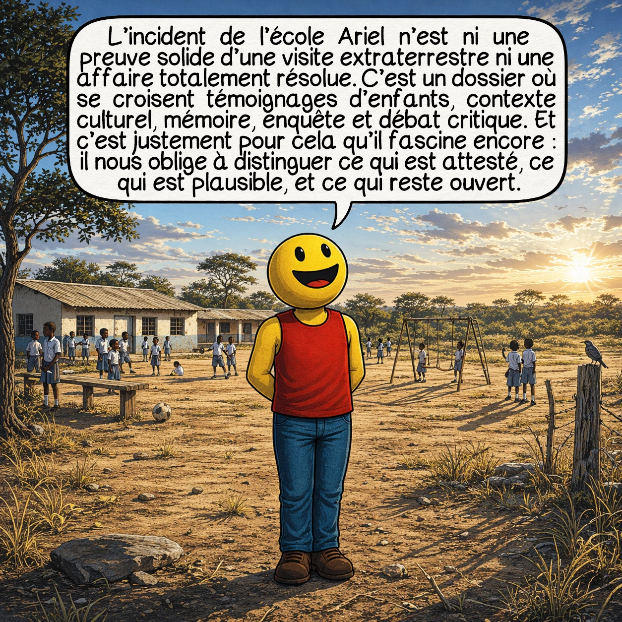 L’incident de l’école Ariel, case 10 : L’incident de l’école Ariel n’est ni une preuve solide d’une visite extraterrestre ni une affaire totalement résolue. C’est un dossier où se croisent témoignages d’enfants, contexte culturel, mémoire, enquête et débat critique. Et c’est justement pour cela qu’il fascine encore : il nous oblige à distinguer ce qui est attesté, ce qui est plausible, et ce qui reste ouvert.