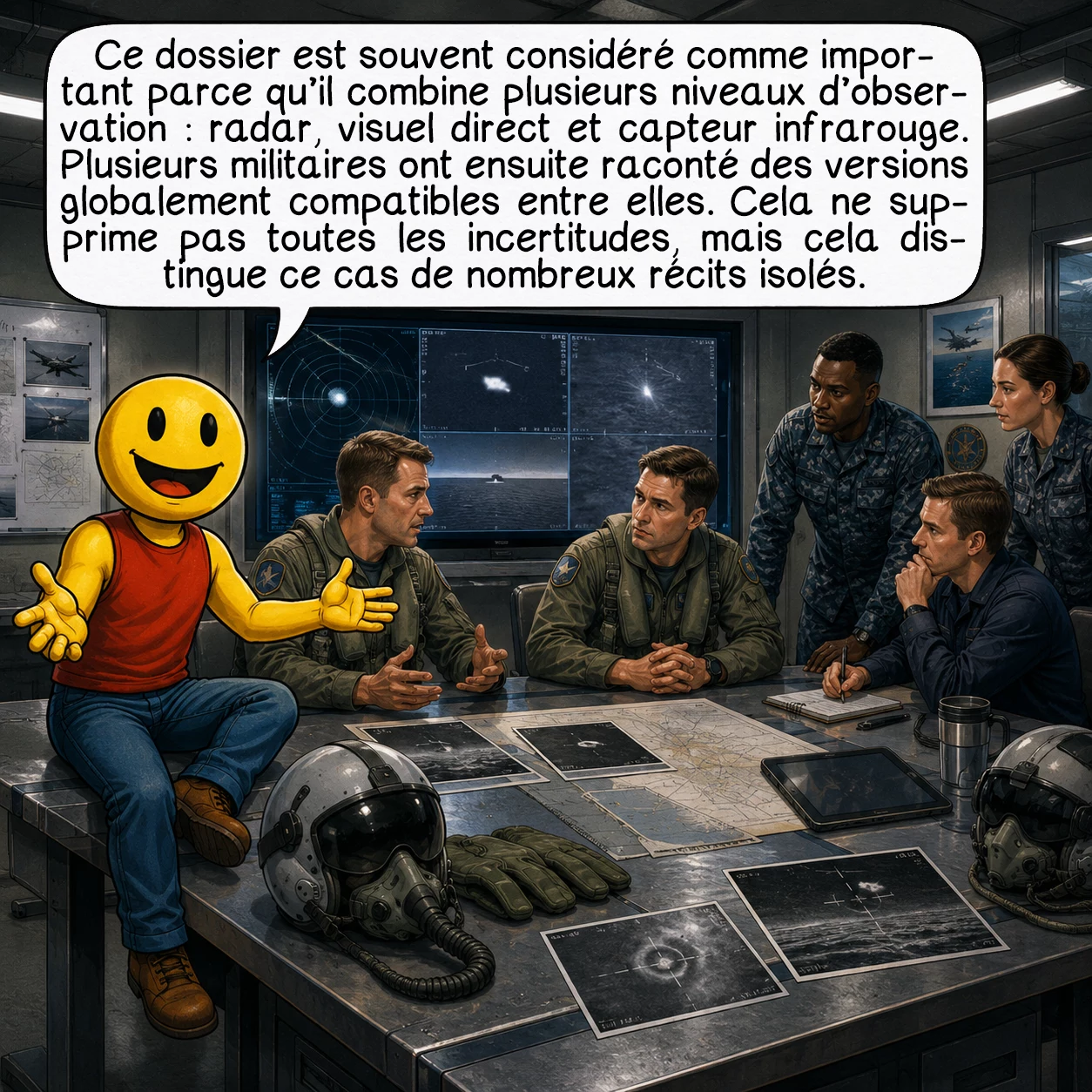 L’incident du Nimitz, case 6 : Ce dossier est souvent considéré comme important parce qu’il combine plusieurs niveaux d’observation : radar, visuel direct et capteur infrarouge. Plusieurs militaires ont ensuite raconté des versions globalement compatibles entre elles. Cela ne supprime pas toutes les incertitudes, mais cela distingue ce cas de nombreux récits isolés.