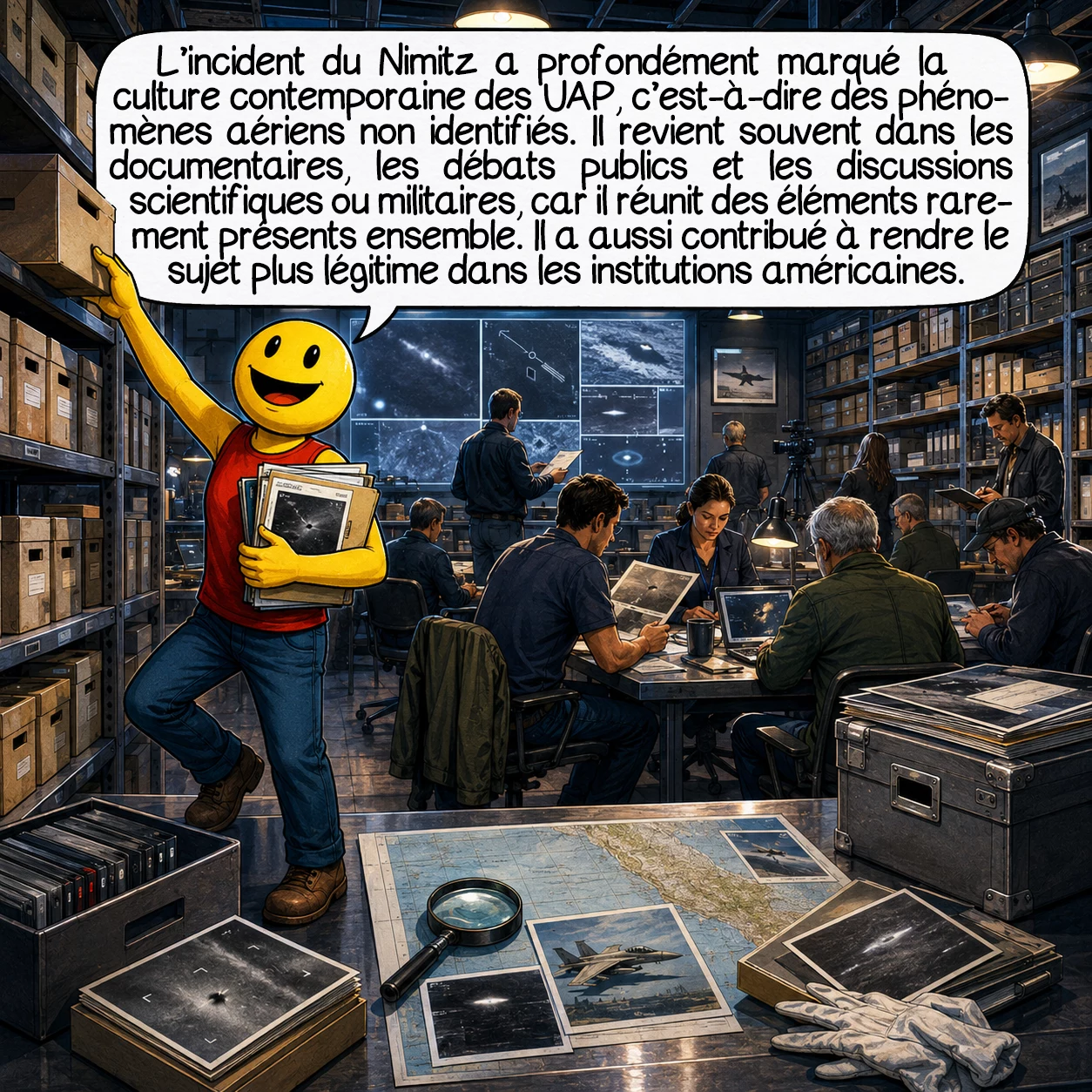 L’incident du Nimitz, case 9 : L’incident du Nimitz a profondément marqué la culture contemporaine des UAP, c’est-à-dire des phénomènes aériens non identifiés. Il revient souvent dans les documentaires, les débats publics et les discussions scientifiques ou militaires, car il réunit des éléments rarement présents ensemble. Il a aussi contribué à rendre le sujet plus légitime dans les institutions américaines.
