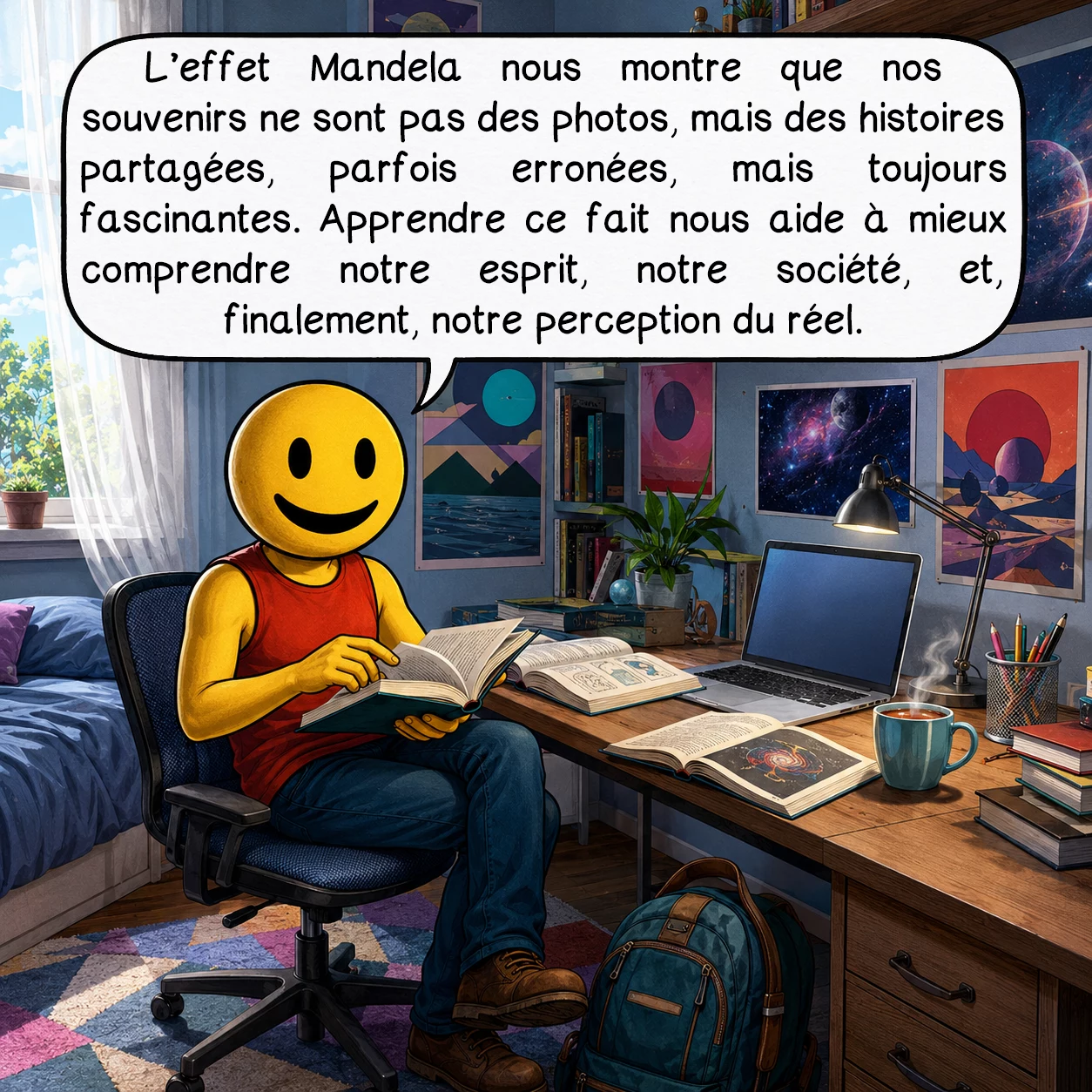 L’effet Mandela, case 10 : L’effet Mandela nous montre que nos souvenirs ne sont pas des photos, mais des histoires partagées, parfois erronées, mais toujours fascinantes. Apprendre ce fait nous aide à mieux comprendre notre esprit, notre société, et, finalement, notre perception du réel.