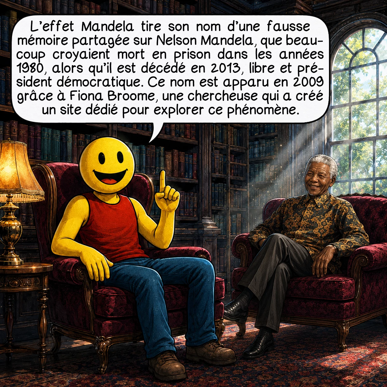 L’effet Mandela, case 2 : L’effet Mandela tire son nom d’une fausse mémoire partagée sur Nelson Mandela, que beaucoup croyaient mort en prison dans les années 1980, alors qu’il est décédé en 2013, libre et président démocratique. Ce nom est apparu en 2009 grâce à Fiona Broome, une chercheuse qui a créé un site dédié pour explorer ce phénomène.