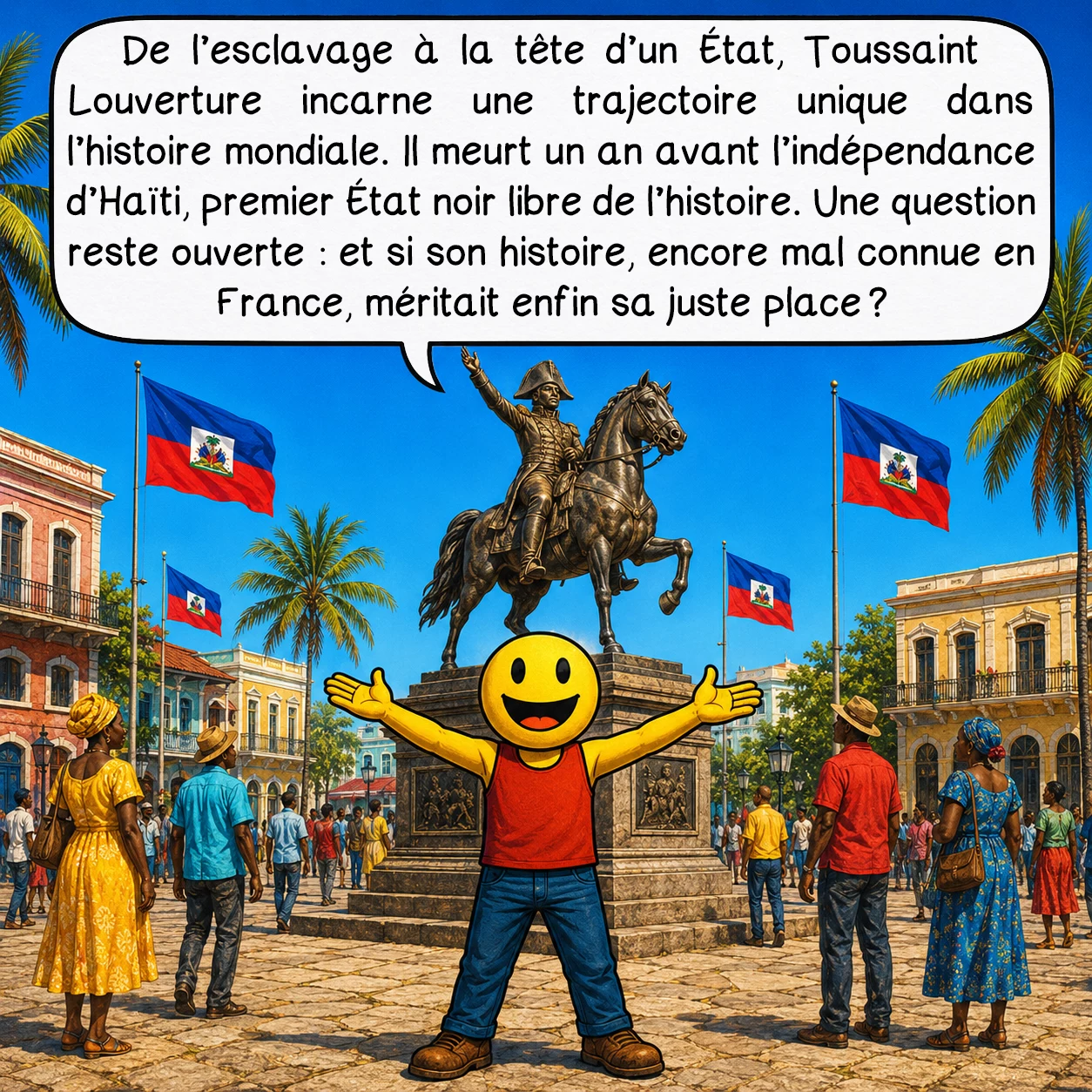 Toussaint Louverture, case 10 : De l’esclavage à la tête d’un État, Toussaint Louverture incarne une trajectoire unique dans l’histoire mondiale. Il meurt un an avant l’indépendance d’Haïti, premier État noir libre de l’histoire. Une question reste ouverte : et si son histoire, encore mal connue en France, méritait enfin sa juste place ?