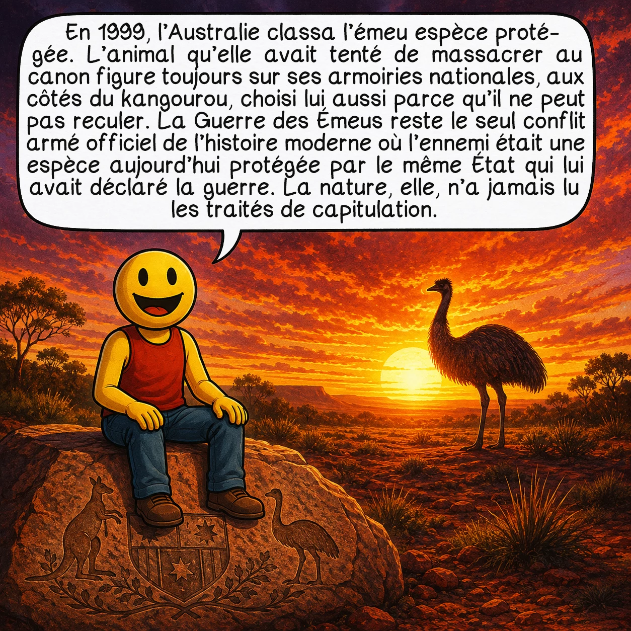 La guerre des émeus, case 10 sur 10