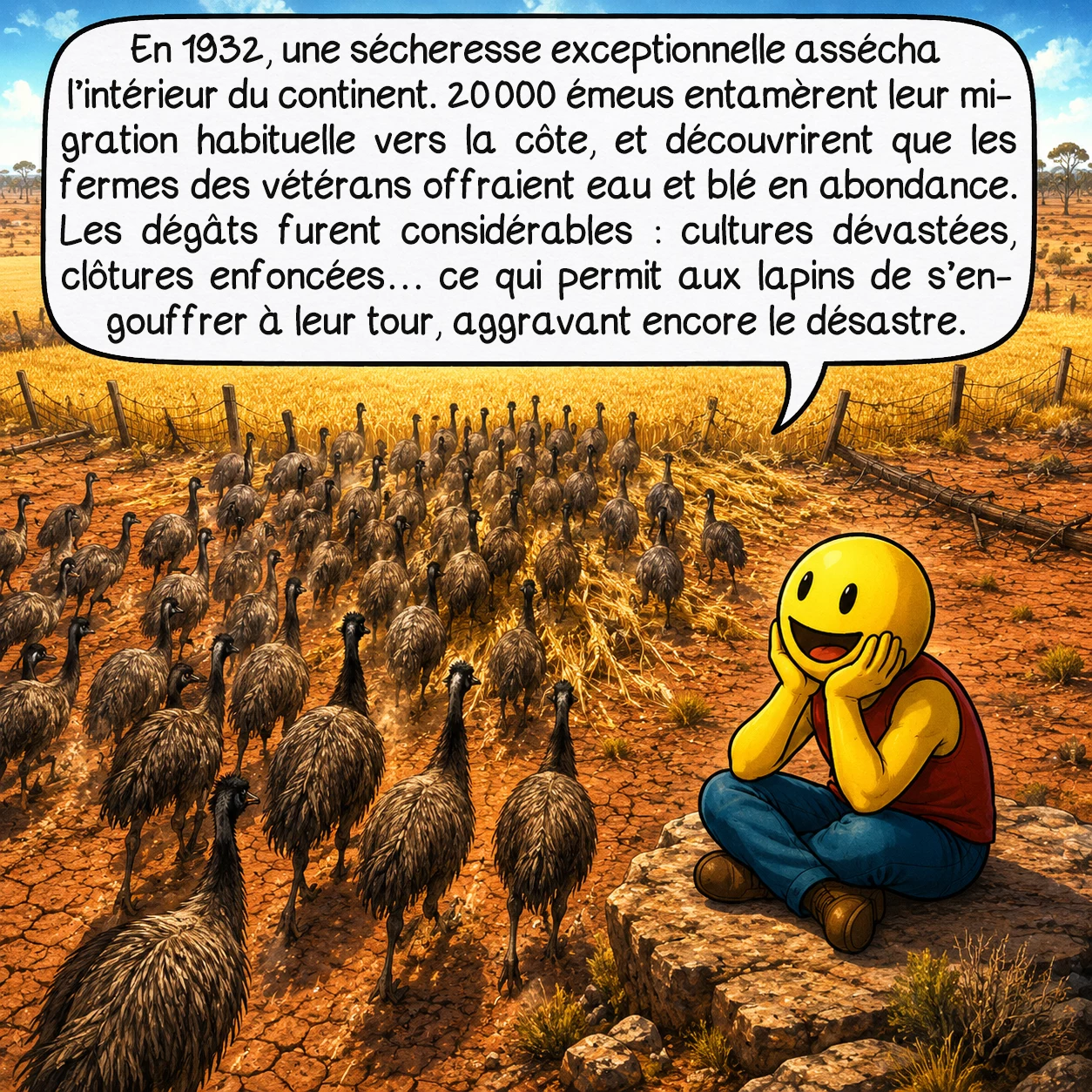 La guerre des émeus, case 3 sur 10