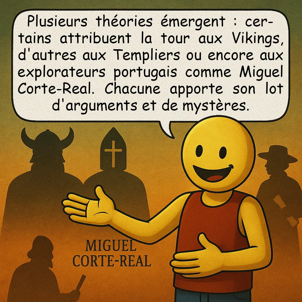 La tour de Newport, case 6 : Plusieurs théories émergent : certains attribuent la tour aux Vikings, d'autres aux Templiers ou encore aux explorateurs portugais comme Miguel Corte-Real. Chacune apporte son lot d'arguments et de mystères.