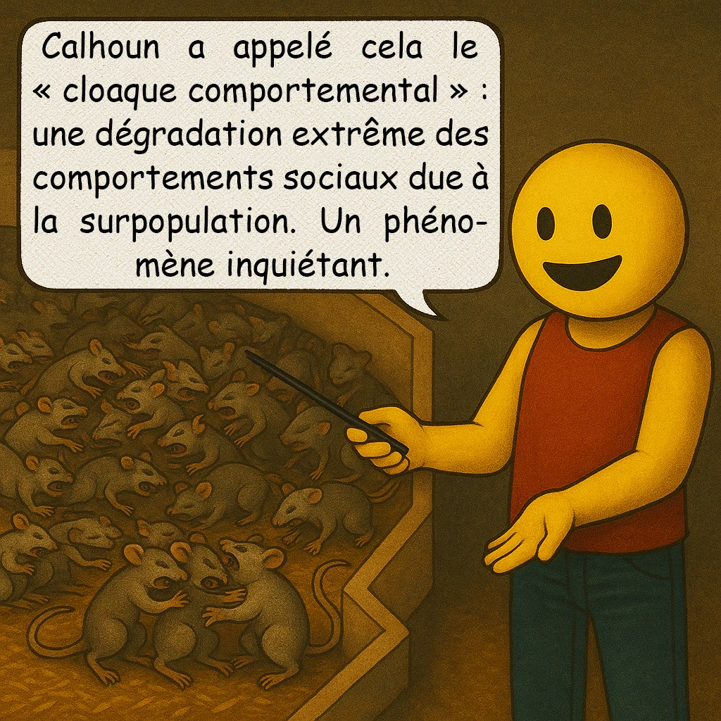 Univers 25, case 5 : Le cloaque comportemental
Calhoun a appelé cela le « cloaque comportemental » : une dégradation extrême des comportements sociaux due à la surpopulation. Un phénomène inquiétant.