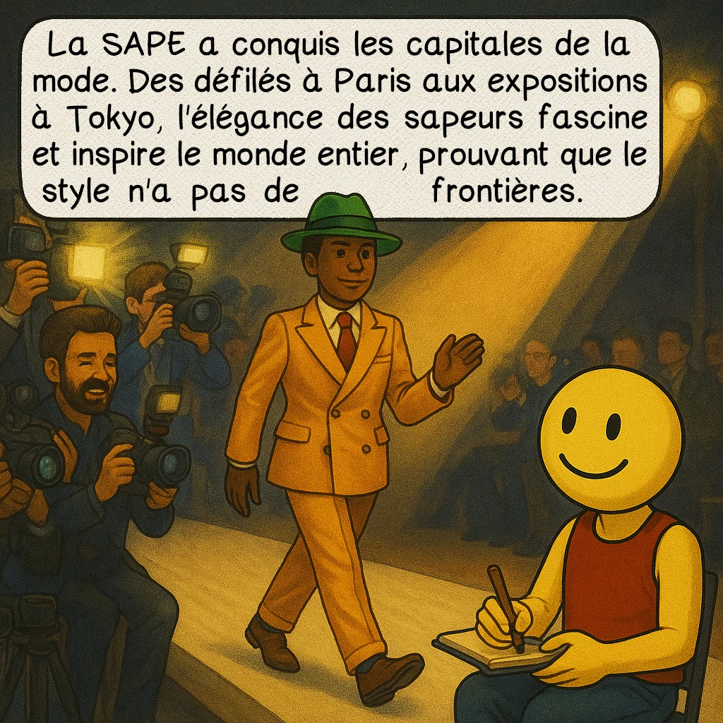 La SAPE, case 8 : La SAPE à l'international
La SAPE a conquis les capitales de la mode. Des défilés à Paris aux expositions à Tokyo, l'élégance des sapeurs fascine et inspire le monde entier, prouvant que le style n'a pas de frontières.