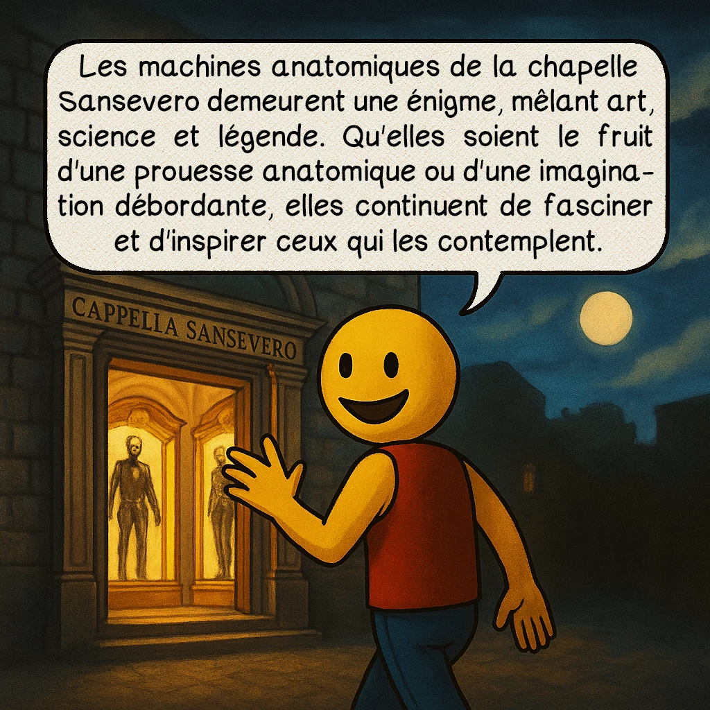 Les machines anatomiques de Raimondo Di Sangro, case 10 : Conclusion
Les machines anatomiques de la chapelle Sansevero demeurent une énigme, mêlant art, science et légende. Qu'elles soient le fruit d'une prouesse anatomique ou d'une imagination débordante, elles continuent de fasciner et d'inspirer ceux qui les contemplent.