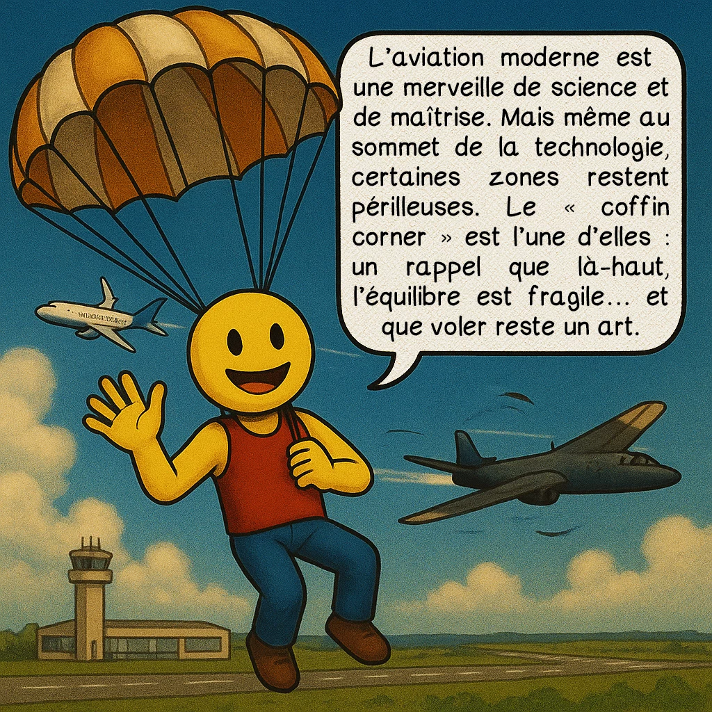 Le coffin corner, case 10 : L’aviation moderne est une merveille de science et de maîtrise. Mais même au sommet de la technologie, certaines zones restent périlleuses. Le « coffin corner » est l’une d’elles : un rappel que là-haut, l’équilibre est fragile… et que voler reste un art.