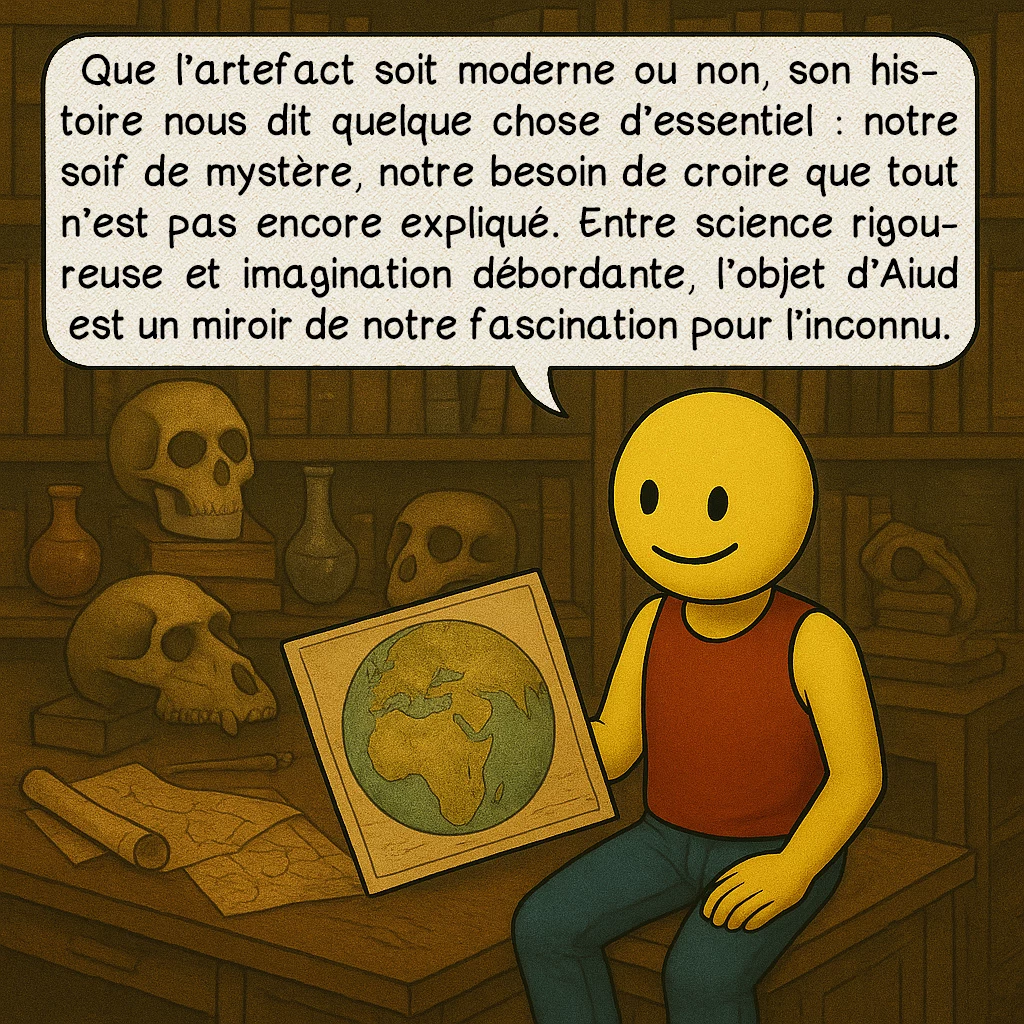 L’artefact d’Aiud, case 9 : Que l’artefact soit moderne ou non, son histoire nous dit quelque chose d’essentiel : notre soif de mystère, notre besoin de croire que tout n’est pas encore expliqué. Entre science rigoureuse et imagination débordante, l’objet d’Aiud est un miroir de notre fascination pour l’inconnu.