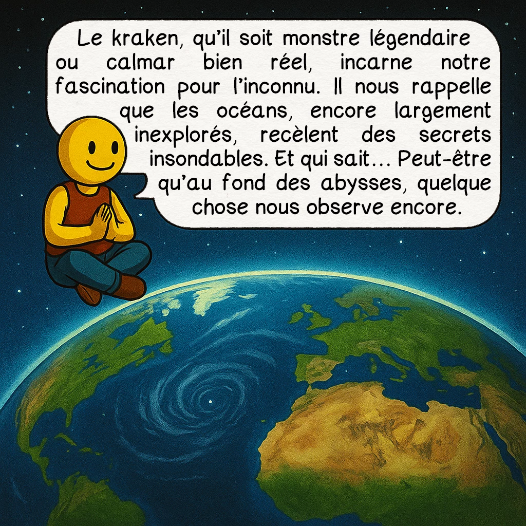 Le kraken, case 10 : Le kraken, qu’il soit monstre légendaire ou calmar bien réel, incarne notre fascination pour l’inconnu. Il nous rappelle que les océans, encore largement inexplorés, recèlent des secrets insondables. Et qui sait… Peut-être qu’au fond des abysses, quelque chose nous observe encore.