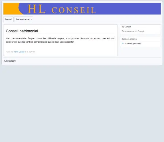 Vignette : HL Conseil : Conception et réalisation en HTML avec utilisation de CSS, PHP et base MySQL<br/> Utilisation et personnalisation d'u…