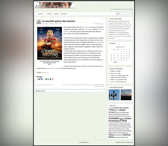 Vignette : Julien Lepage : 2011 : Conception et réalisation en HTML avec utilisation de CSS, PHP et base MySQL<br/> Utilisation et personnalisation d'u…