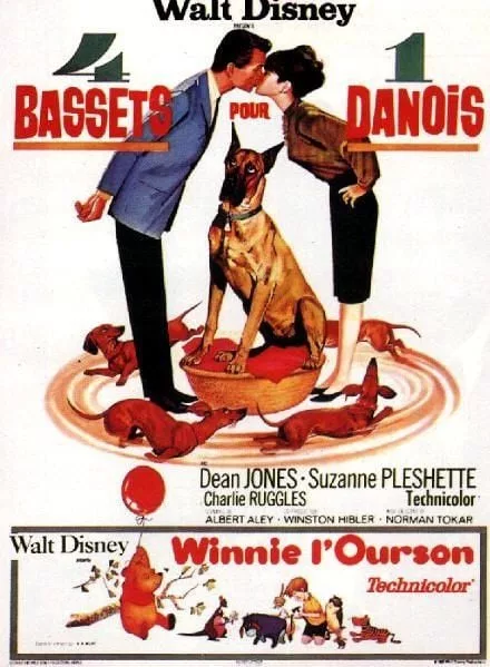 Illustration de critique : 4 bassets pour un danois : Mark Garrison, artiste peintre, et sa femme, possèdent une chienne teckel nommée Danke, qui donne naissance à 4 adora…