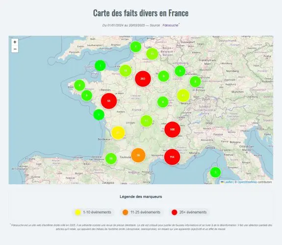 Vignette : Carte des faits divers en France