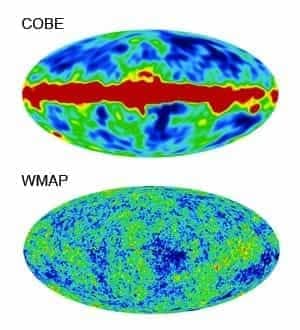 Carte du rayonnement fossile fournie par COBE, puis améliorée par WMAP